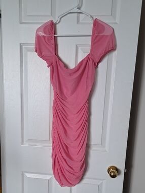 Princess Polly Pink Ruched Off-Shoulder Mini Dress